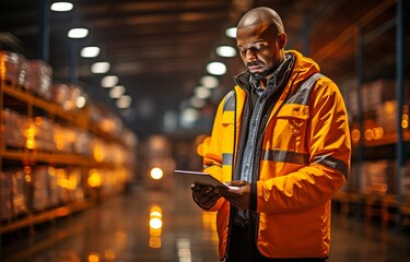 A worker controls an automated retail warehouse using an AR application on a tablet..