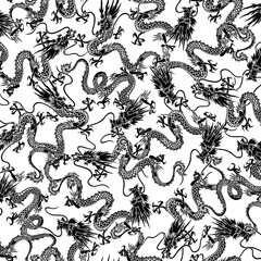 Seamless pattern with classic Japanese dragons,