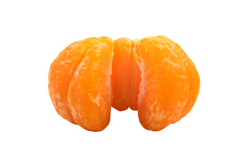 Isolated citrus segments. Collection of tangerine, orange and other citrus fruits peeled segments isolated on white background with clipping path.