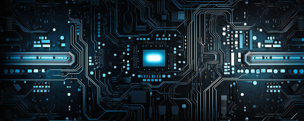 Detailed electronic circuit board. High tech and science concept background.