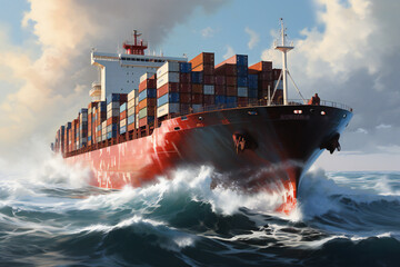 Large container ship in the ocean. Sea transportation concept.