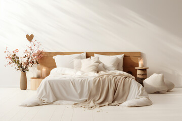 Bedroom romantic atmosphere with flowers and candles near the bed