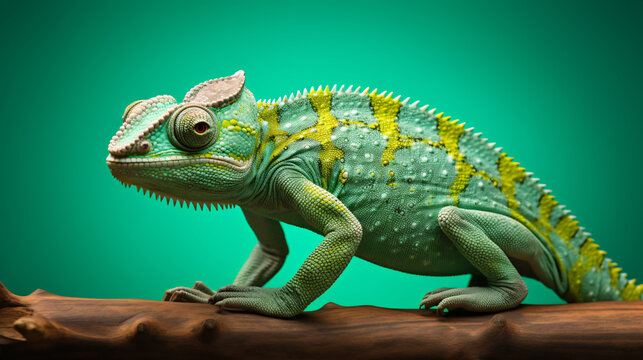 Beautiful color of panther chameleon, colorful lizard, chameleon closeup with isolated background