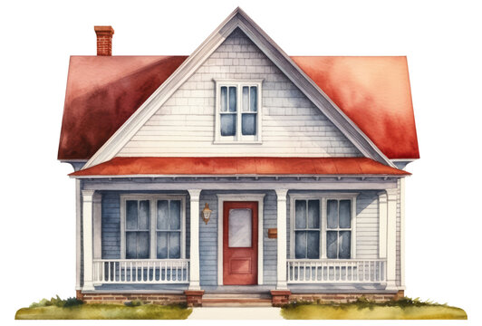 Watercolor illustration of a house isolated on transparent background