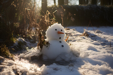 snowman melting in the sun - obrazy, fototapety, plakaty