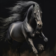 Obraz na płótnie Canvas Gorgeous black horse galloping through the smoke, stunning illustration