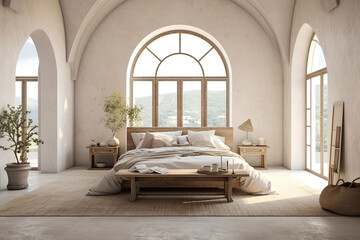 Luxury Mediterranean master bedroom.  Generative AI
