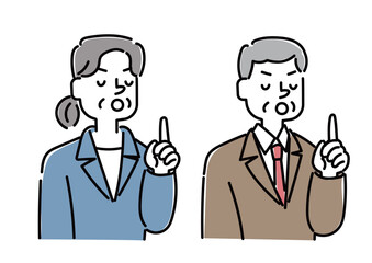 小言や嫌味を言っている人物のイラスト（お局さんと男性上司）
