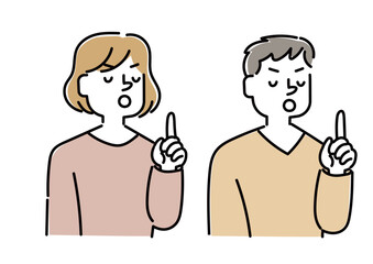 小言や嫌味を言っている人物のイラスト（カジュアル男女）