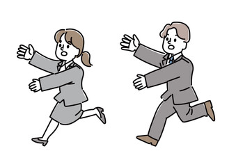 一生懸命追いかけている人物のイラスト（ビジネスマン男女）