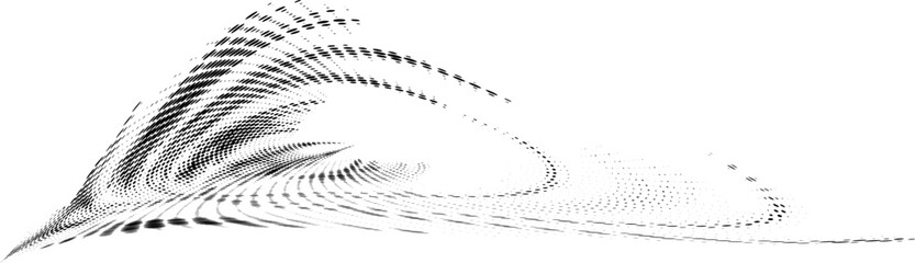 Halftone streamlined frame in the form of mixed concentric circles, semicircles and swirling radials of dots and spots. Space for copying text. Vector.