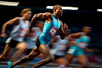 Zelfklevend Fotobehang sports portrait of a runner at the finish of the competition © Outlander1746