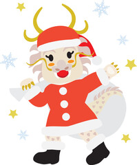 クリスマスと年末セールのかわいい龍のスタッフ