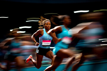 sports portrait of a runner at the finish of the competition - obrazy, fototapety, plakaty