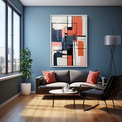 Abstract wall painting with different colors of stripes on the background