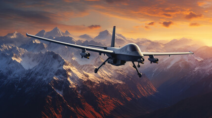 War drone on runway in night sky - obrazy, fototapety, plakaty