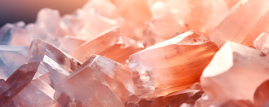 Himalayan pink salt crystals close-up background