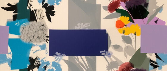 Abstract background with flowers and geometric shapes. Modern art collage.