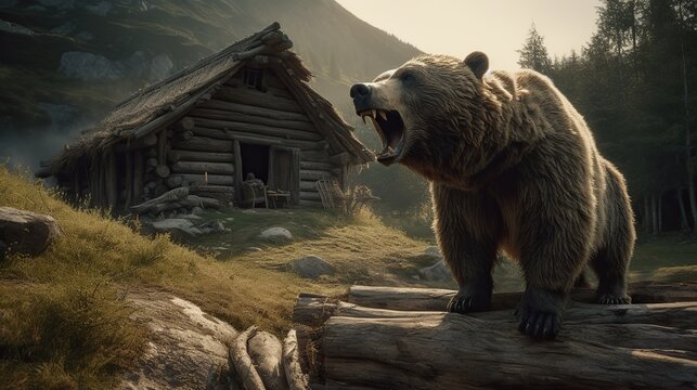 Big angry bear attacked the village
