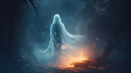 Fotobehang Phantom spirits mysteries of universe. Ghosts of death in dark cloaks with a hood © Mars0hod