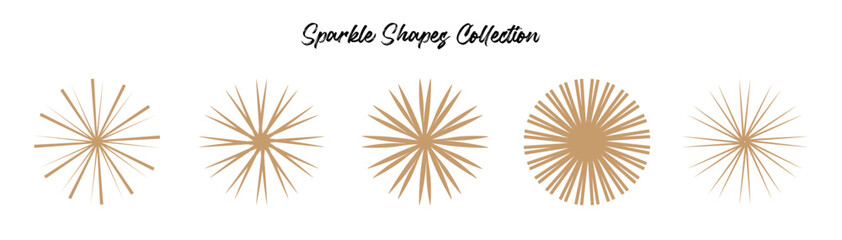 Collection of gold starburst sparkle rounded circle vector graphic design set.	
