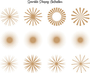 Mega collection of sunburst, sunbeam, sun sparkle, radial shapes graphic icon. Vector illustration different types of sunburst pattern design eps10
