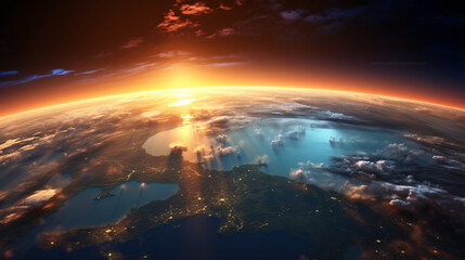 Fototapeta na wymiar Planet Earth with a spectacular sunset. 
