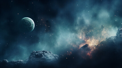 Fototapeta na wymiar Planets and clouds of star dust.