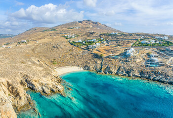 Landscape with Tsagari beach, Mykonos island, Greece Cyclades