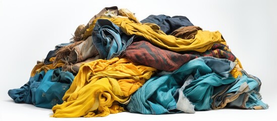 Fast fashion s textile waste including recycled fabric captured in a high quality photo With copyspace for text