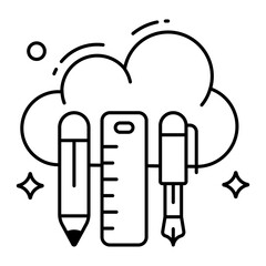 Icon of cloud stationery, pencil with scale