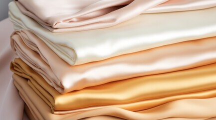 a stack of folded silk blankets