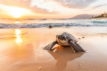 a baby turtle on a beach
