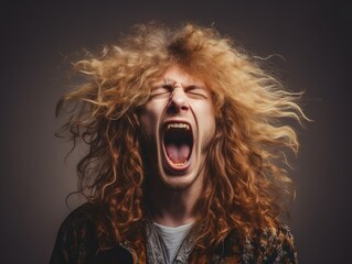 a man with long hair screaming