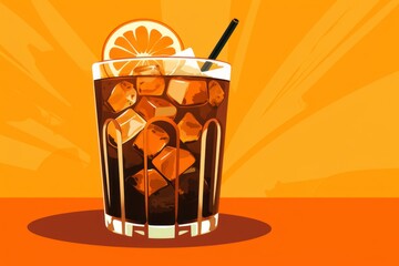 Cold coffee with lemon extract isolated on an orange background generative ai - obrazy, fototapety, plakaty
