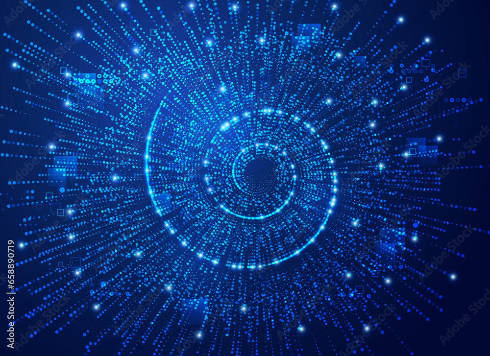 Wall mural concept of digital transformation or big data, graphic of dotted helix shape with technology element
