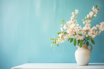 a white vase with flowers - obrazy, fototapety, plakaty