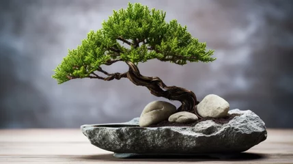 Schilderijen op glas a bonsai tree on a rock © sam