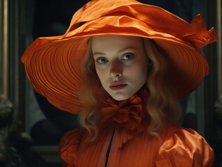 a woman in an orange hat