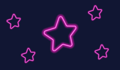 Pink neon stars set on the dark background. Vector objects - 658891160