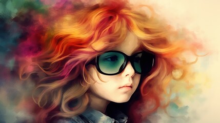 a girl with red and orange hair wearing sunglasses
