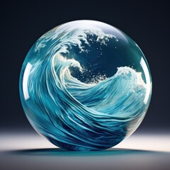 a glass ball with a wave in it