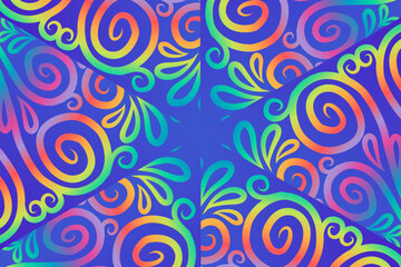 Beautiful colourful caleidoscope gradient batik ethnic dayak flowers line art pattern
