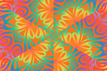 Fototapeta na wymiar Beautiful colourful caleidoscope gradient batik ethnic dayak flowers line art pattern 