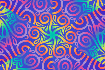 Beautiful colourful caleidoscope gradient batik ethnic dayak flowers line art pattern
