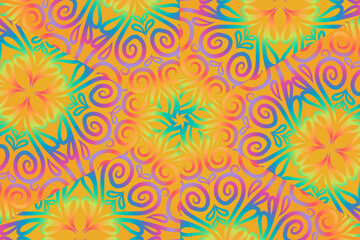 Fototapeta na wymiar Beautiful colourful caleidoscope gradient batik ethnic dayak flowers line art pattern 