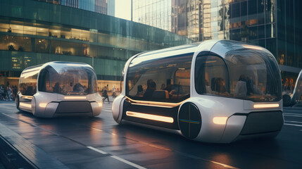 Fototapeta premium People ride in a self-driving car controlled by an artificial intelligence autopilot. Future technologies, internet of things and smart devices concept.