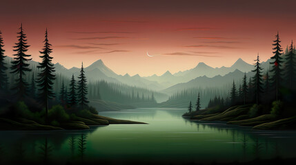 abstract background with mountains and lake