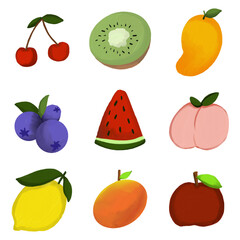 Fruit and berries drawn icons