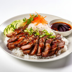 grilled sausages with rice and salad